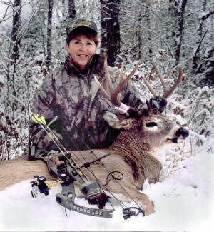 Kathy with her 10 Pointer, and a Mag Sight Hunter, Gold Edition